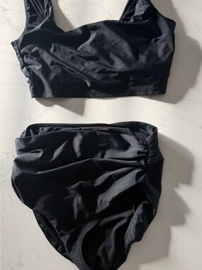 Albion Girls Black High-Rise Swim Bottoms with Matching Top